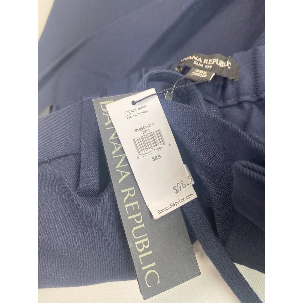 Banana Republic Men's Drawstring Pants NWT Size 38S (38x29) Navy Slim Casual